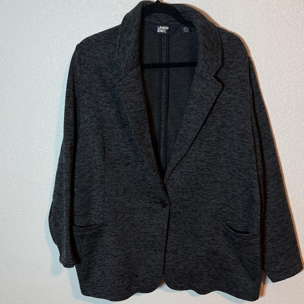 Lands End Space-dye Charcoal Fleece Knit Blazer Shacket Size 2X